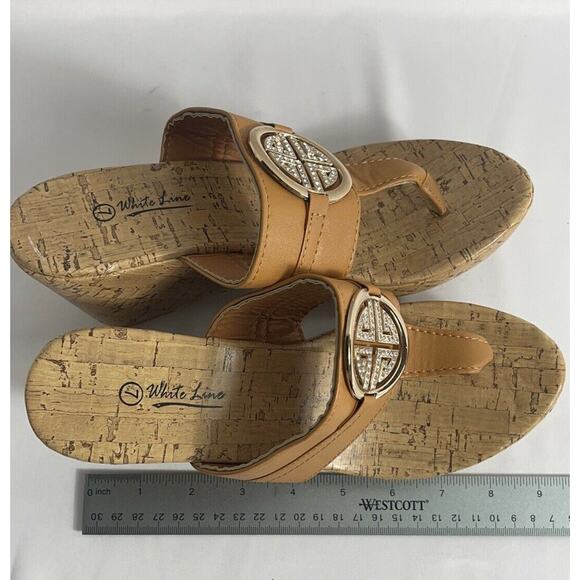 White Line Women's Slip On Faux Cork Wedges Jewel Embellished Platforms Size 7 - Picture 6 of 8
